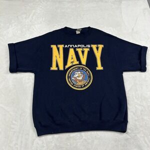 Galt Sand Annapolis Navy Sweatshirt Mens L Blue Short Sleeve USA Made Vintage